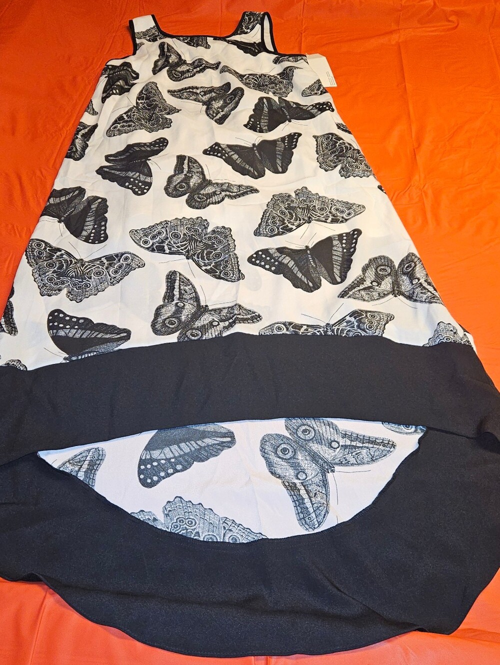 Kensie Black & White Butterfly Print Dress Hi-Low Hem szXS New w/Tag